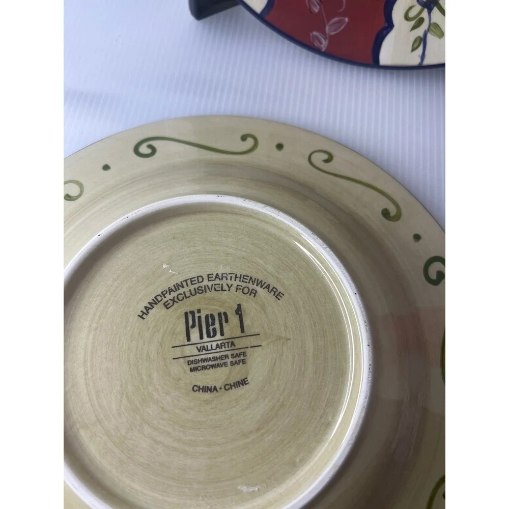 Pier‎ 1 Vallarta Handpainted Earthenware Plates Set of 2 Floral Salad Plates